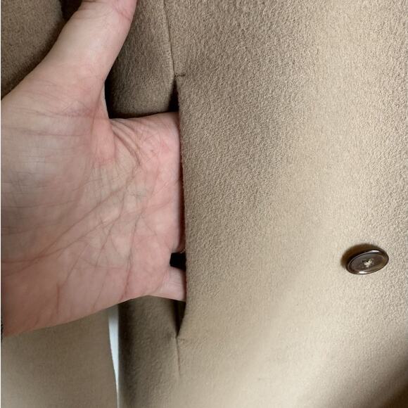 Vintage Jil Sander Wool Coat size DE 36 Camel w/ Fur Collar Double Breasted - Picture 6 of 10